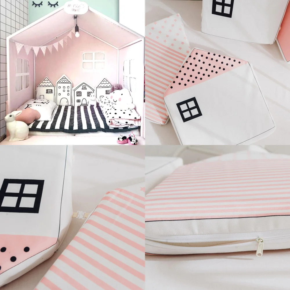 4Pcs Baby Bed Bumper INS Little House Pattern Crib Protection Infant Cotton Cot Soft Cradle Guard Safe Baby Bed Room Decoration