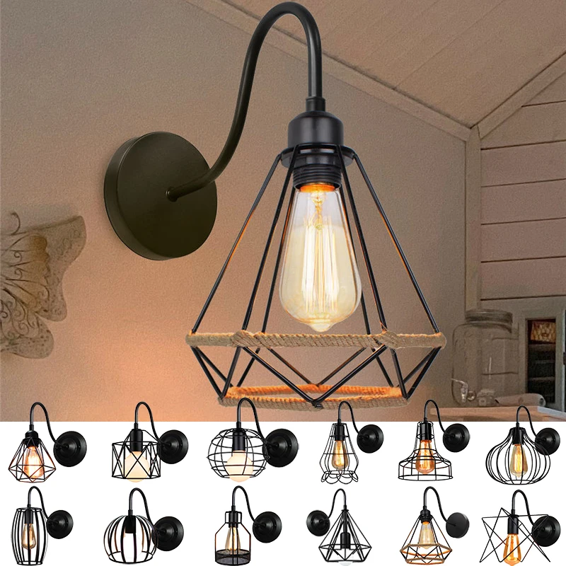 

Vintage Sconce Wall Light Retro Loft Industrial Metal Wall Lamp Black E27 Gooseneck Wall Lampshade Aisle Bedroom Home Lighting