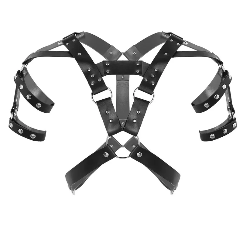 Men Leather Tops Chest Harness Adjustable Belts Fetish BDSM Gay Body Bondage Cross Harness Cage Erotic Rave Gay Clothing For Sex