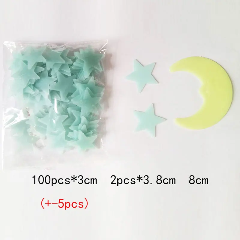 103pcs Moon and Stars Luminous Emit Blue Light 3D Wall Stickers for Kids Room Baby Room Funny Decorative Stickers Home Decor