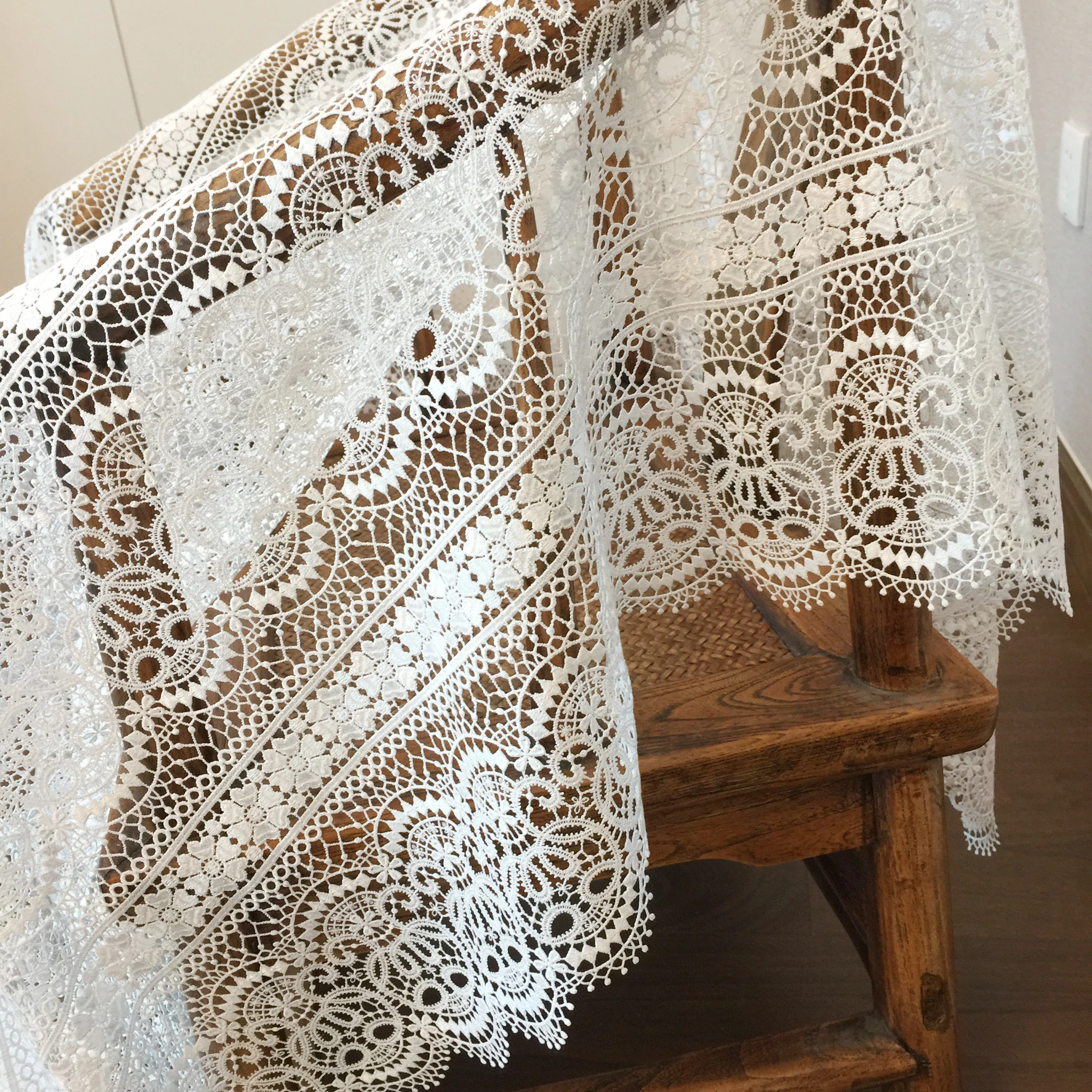 1 Yard Exquisite Crochet Embroidery Boho Wedding Dress Lace Fabric in Off White Bridal Gown Prom Dress DIY Lace 115cm Wide