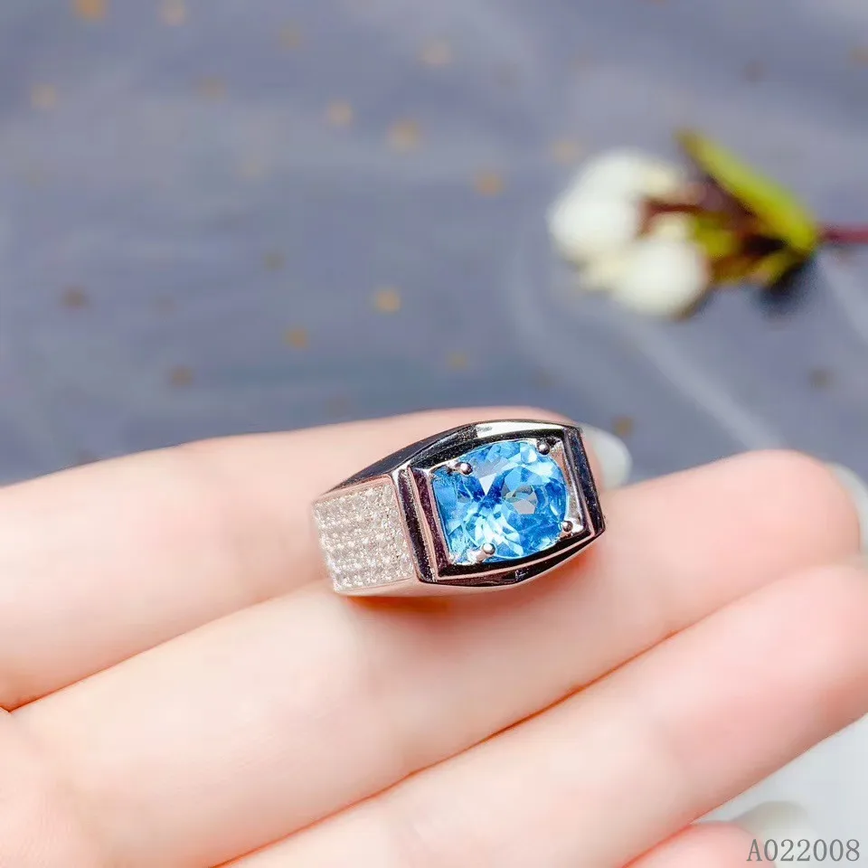 

KJJEAXCMY fine jewelry 925 sterling silver inlaid natural blue topaz ring vintage new men gemstone ring noble support test