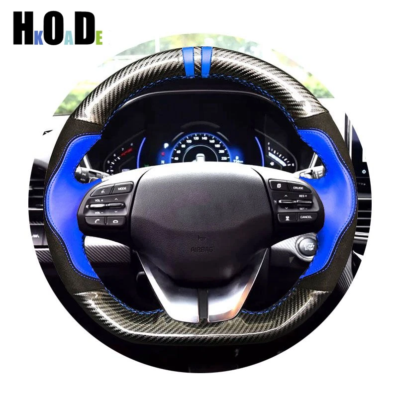 

Car Steering Wheel Cover Hand-stitched soft Black Genuine Leather For Hyundai Elantra 4 2016 2017 2018 2019 Ioniq 2017-2019