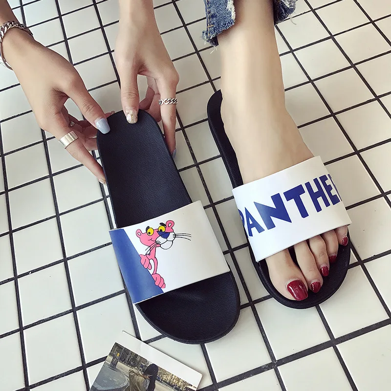 Summer Shoes for Women Indoor Outdoor Fashion Slippers Home Bathroom Slippers Cute Cartoon Panther Casual Ladies Slippers