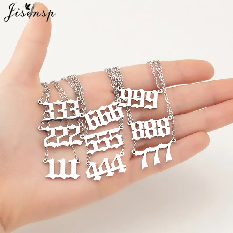 Fashion Angel Number Necklaces For Women Men 111 222 333 444 555 666 777 888 999 Devil Necklace Stainless Steel Jewelry BFF Girl