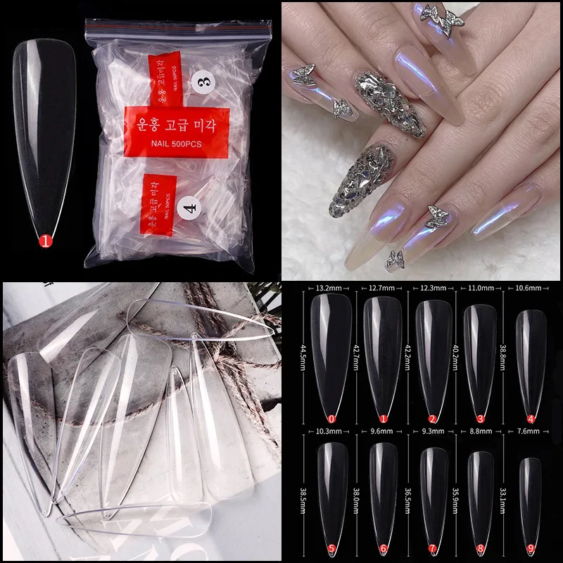 500 Stück Vollabdeckende Kunstgel-Verlängerungsnagelspitzen Stiletto-Coffin-Design Falsche Nagelspitzen für DIY-Maniküre-Zubehör – Detail 7