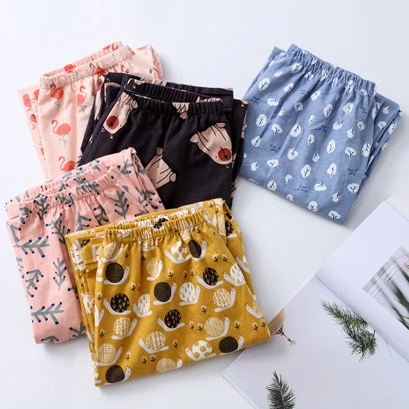 Sleep Bottoms Women Printed Kawaii Summer Cotton Comfortable Breathable Womens Korean Style Loose Pajama Pants Sleepwear Ulzzang