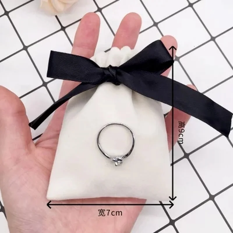 50pcs Jewelry Velvet Bags With Ribbon Flannel Pouches Wedding Candy Gift Packing Christmas Decoration extra fee Custom Logo