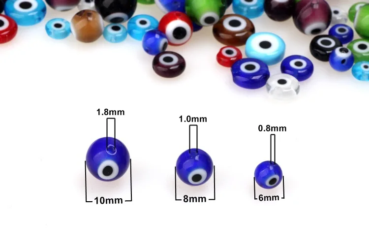 6mm/8mm/10mm Multicolor Runde Flache Form Evil Eye Lampwork Glasierte Glas Perlen für Armband halskette DIY Schmuck Machen – Detail 6
