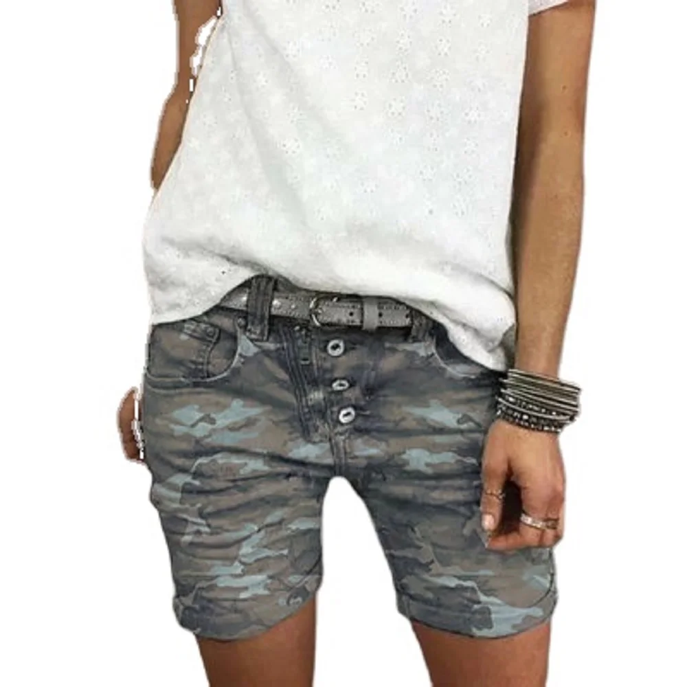 Pantalones cortos de mezclilla para mujer, Shorts de camuflaje elásticos, ajustados, informales, de verano