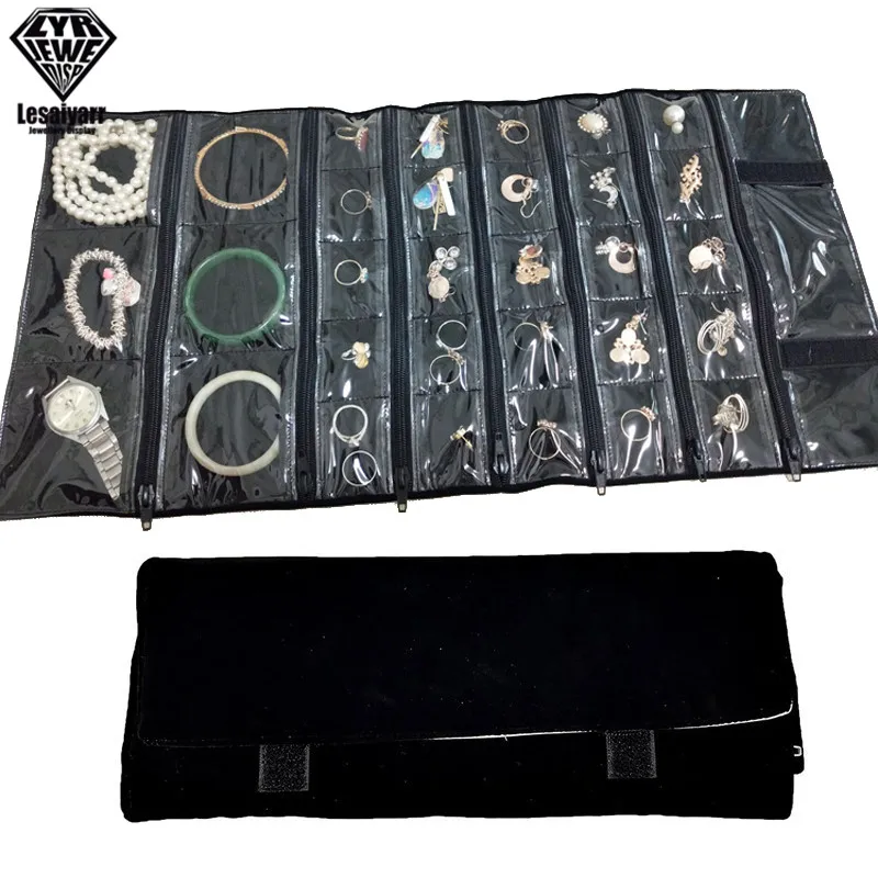 Travel Jewelry Organizer Roll Foldable Jewelry Case for Journey-Pendant Earrings Jewelry Storage Bag Velvet Storage Box