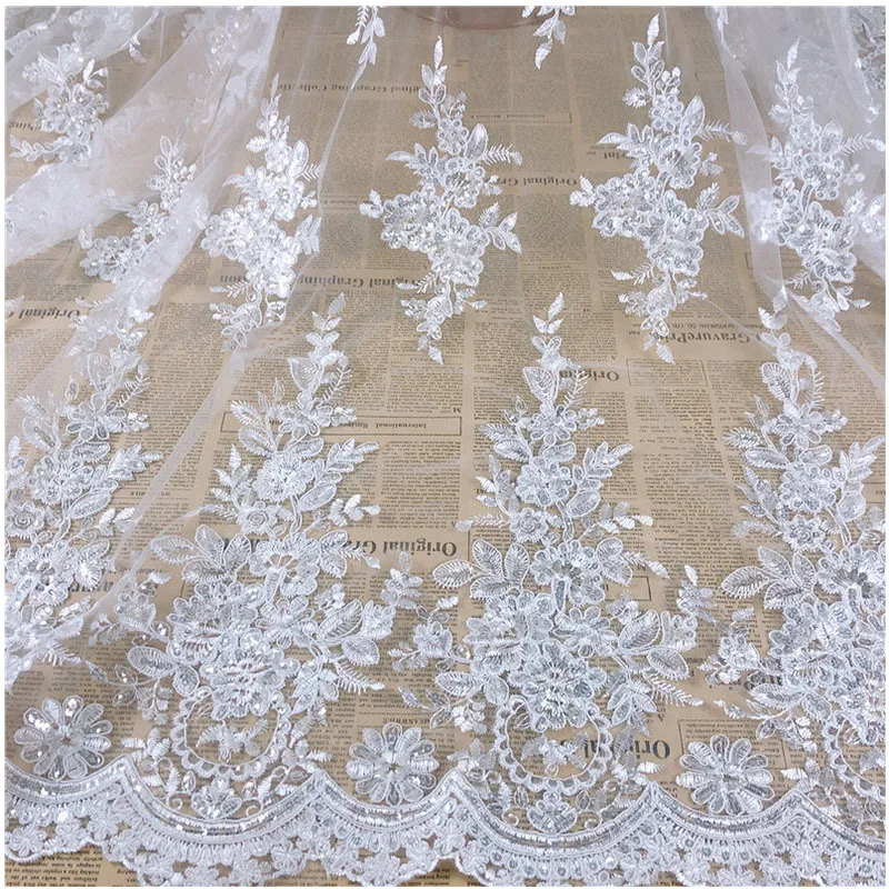 

Shinny Sequin Embroidery Mesh Lace Fabric For Wedding Dress Designer Fabric 125Cm Wide