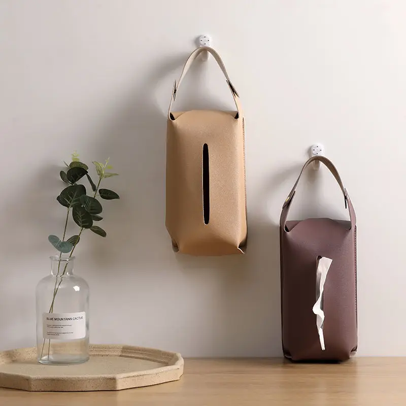 

Tissue Box Cover Hanging PU Leather Facial Napkin Holder Modern Pumping Paper Case Decoration Household For Kitchen and Car