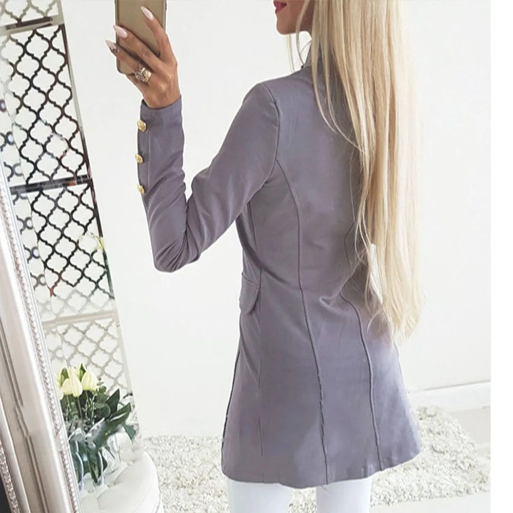 2019 Nuove Donne Casual del Vestito della Giacca Sportiva Giacca Autunno Inverno Singola Tasca Petto Elegante Femminile a maniche lunghe con bottoni slim Cappotto