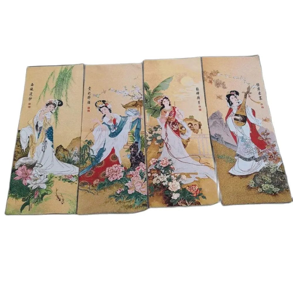 

Chinese Four Screen Embroidery Painting, Embroidered Silk Tapestry, Classical Four Beauties Painting