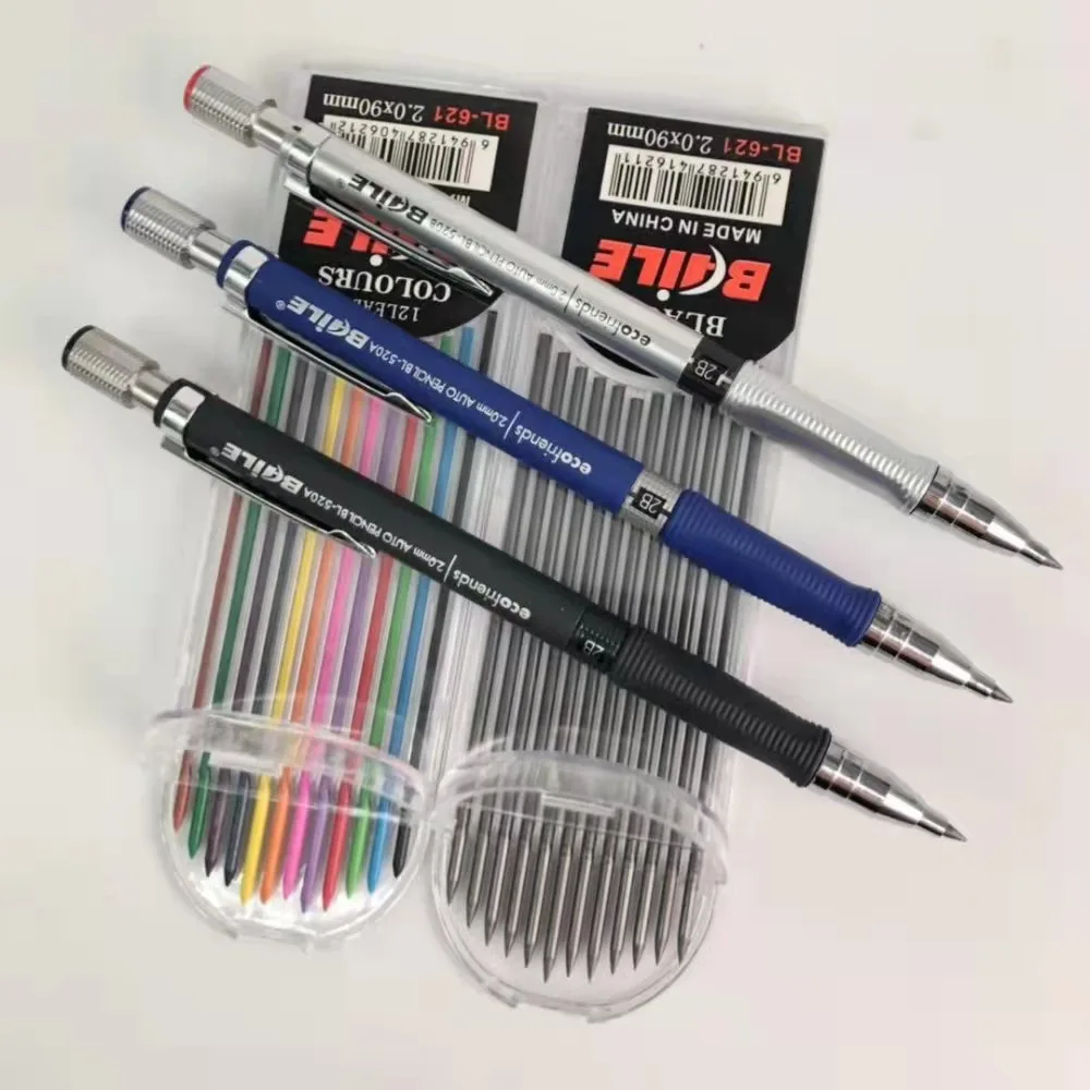 2.0mm Mechanical Pencil Set 2B Automatic Pencils With Color/Black Lead Refills Draft Drawing Writing Crafting Art Sketch