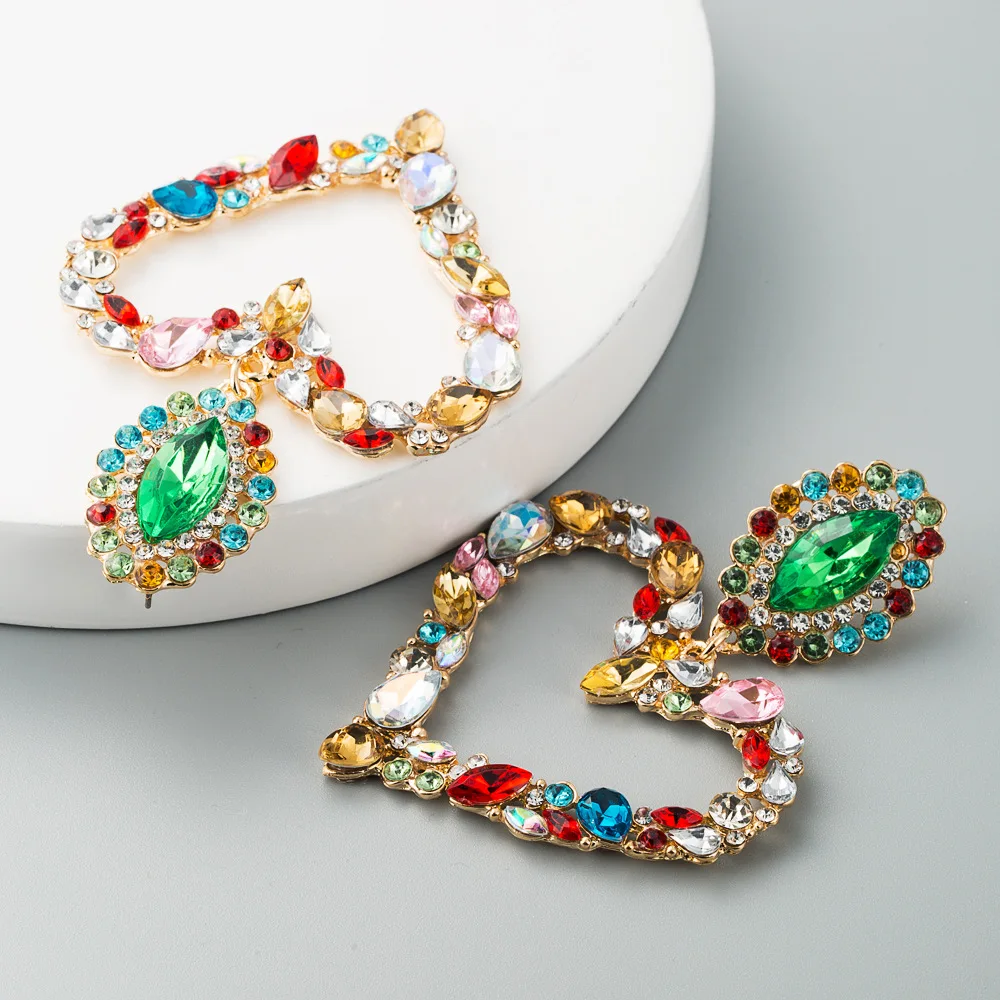 KMVEXO Hollowed-out Hanging Colorful Crystal Heart Drop Earring 2023 New Dangle Vintage Earrings Jewelry Accessories for Women