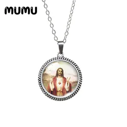 2020 New Jesus Christ Pendant Necklace Art Vintage Necklaces Round Glass Dome Photo Christian Jewelry Handmade