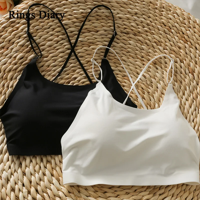 

Rings Diary Women Cotton Crop Tops Female Tube Tops Lingirie Spaghetti Camis Padded Sexy Tops Casual Solid Underwear Tops For