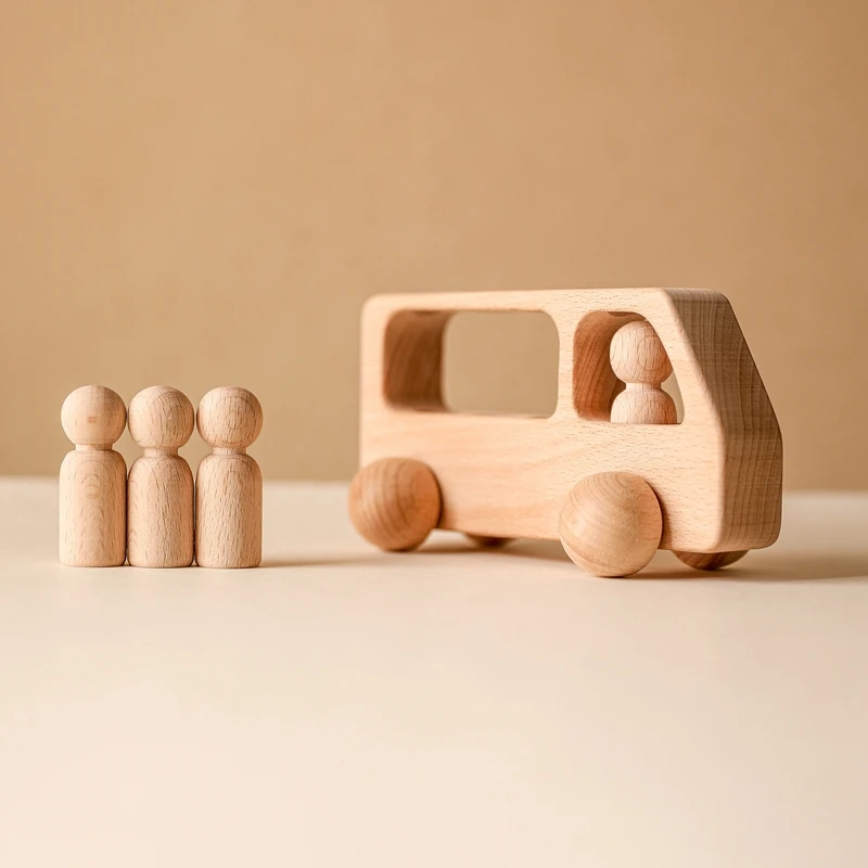 

1 Set Baby Beech Wooden Bus Montessori Educational Blocks Natural Wood Car Little Doll Teething Toys Children Birthday Gifts