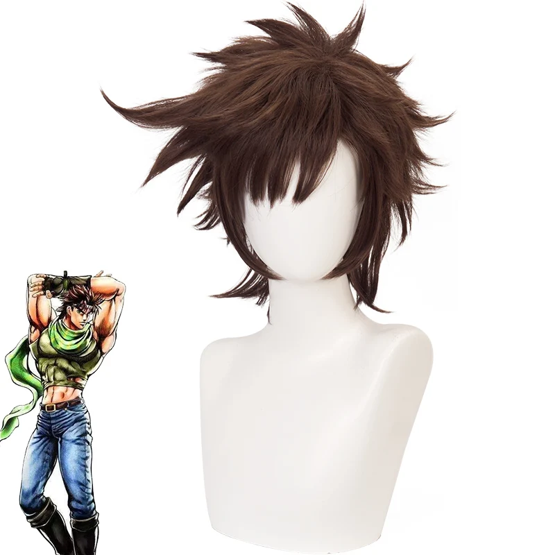 Jojo 'S Bizarre Adventure Joseph Joestar Pruiken Cosplay Kostuum Korte Bruin Synthetisch Haar Pruik Voor Halloween Party Carnaval