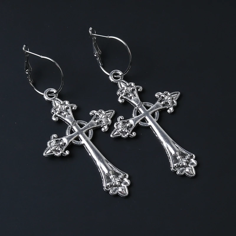 Cross Gothic Hoop Earrings Large silver colour Statement Trad Goth Jewelry fashion delicacy 2020 new women gift girlfriend