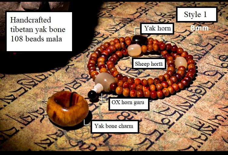 Handcrafted Old Tibetan Yak Bone Mala Tibetan Designer Mala Buddhist 108 Prayer Beads Bracelet Tibetan Bone Mala OM Guru