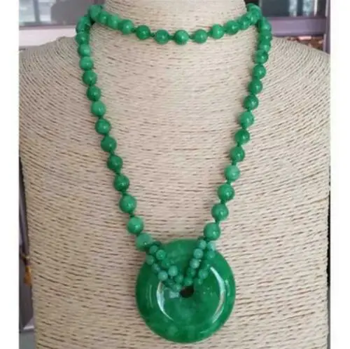 With green jade pendant bead stem buckle long sweater chain necklace