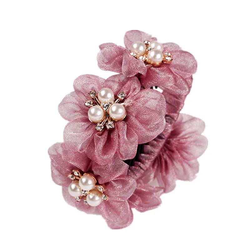 Bando Rambut Sutra Sanggul Jepit Rambut Mode Aksesori Kepang Rambut Wanita Jepit Rambut Pisang Updo Bunga Kepala dengan Bunga untuk Rambut