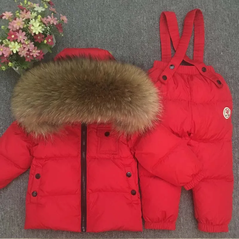 Russian Winter Down Suit For Girls Warm Children Winter Suits Boys Duck Down Jacket+overalls 2 Pcs Clothing Set Kids Snow Wear