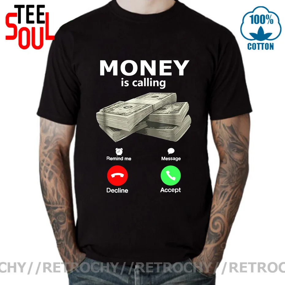 Novelty Money Is Calling Cash Shirt Funny Business Hustler T-Shirt Black Navy 3D Printing T shirts Men Business Casual Tee shirt