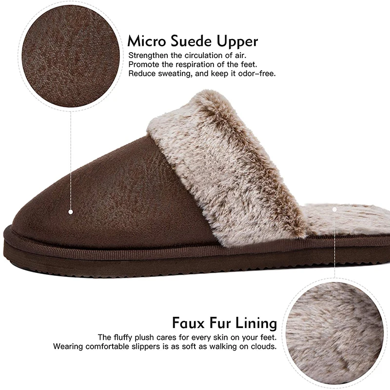 Luxury Faux Suede Home Men Full Fur Slippers Winter Warm Plush Bedroom Non-Slip Couples Shoes Indoor Ladies Furry Slippers