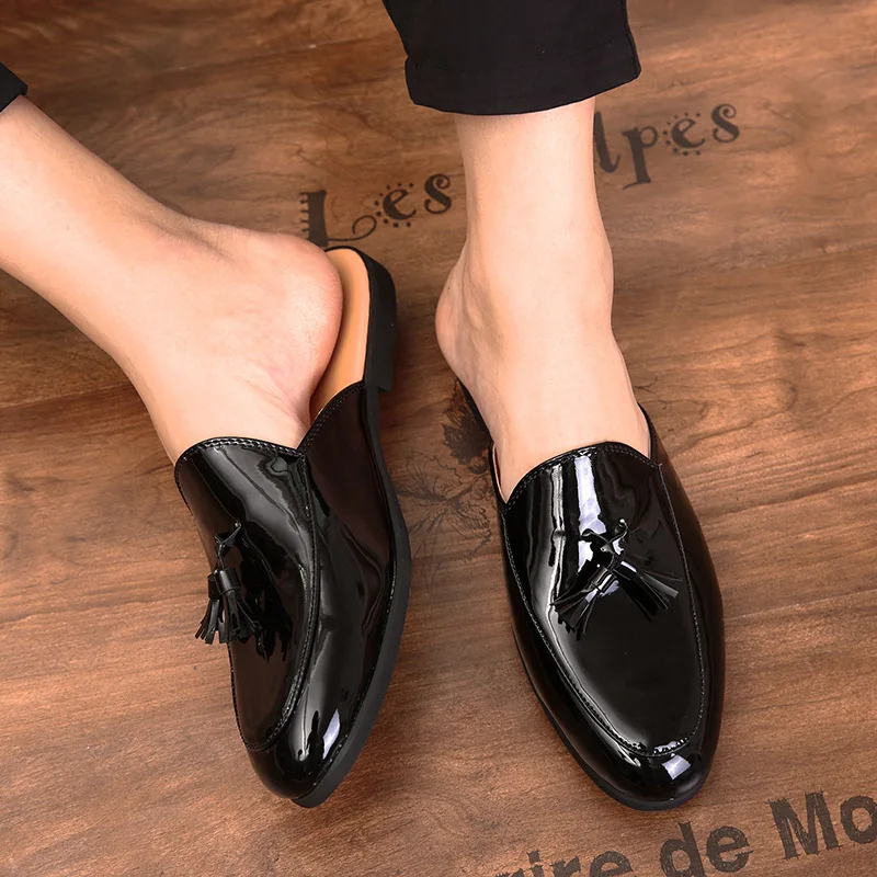 Black half shoes for men mules Slippers leather shoes casual shoes men fashion sapato social masculino mocassin homme chaussure