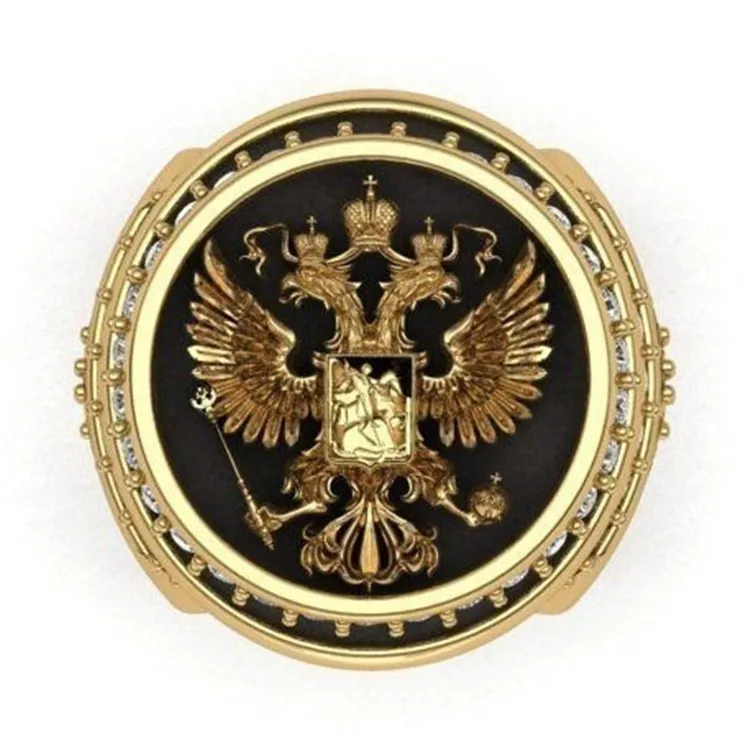 Fashion Gold Color Spirit of The Empire Eastern Roman Legion Two-head Eagle Rings Sign Holy Cross Sword Eagle Ring Party Jewelry