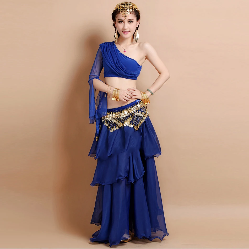 

Cheap Dance Clothes Bollywood Outfit Girls Belly Dance Costume Set 3 pieces (Top Belt and Skirt)