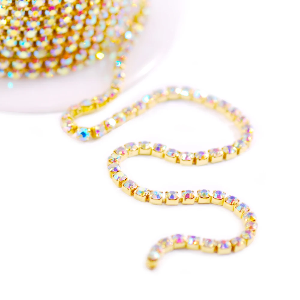 10 Yards Rhinestone Chain SS6/2MM Crystal Glass Cup Chain For DIY Trim Sewing Craft Accessories Claw Chain