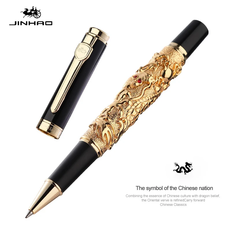 

JINHAO Vintage Rollerball Pen with Ink Refill Auspicious Dragon Carving Heavy Pen, Noble Golden Business Office School Supplies