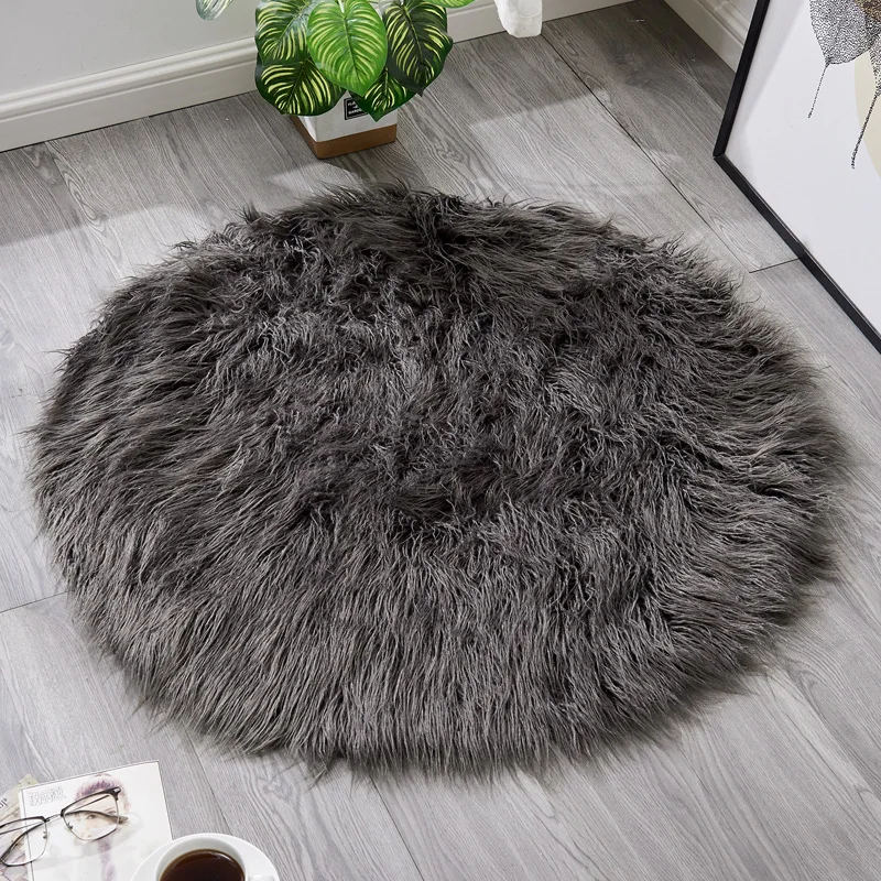 

Artificial Sheepskin Carpet Living Room Sofa Floor Mat Home Decoration Supplies Carpet Warm Plush Rug Round Foot Mat Gray Blue