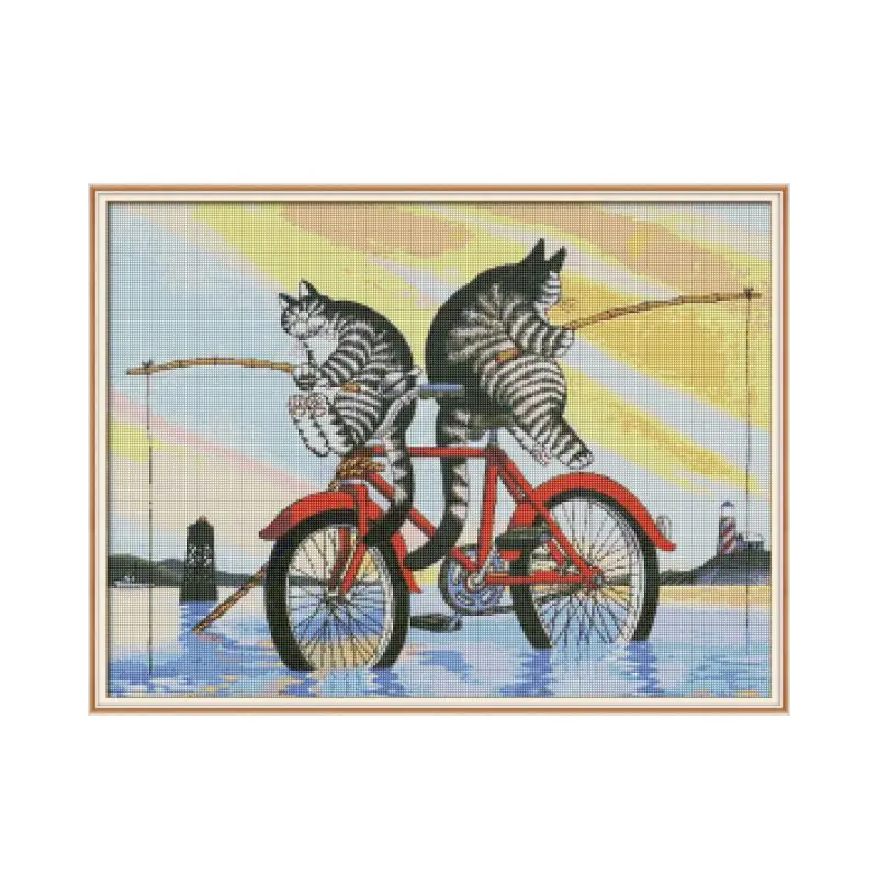 

The fishing cats cross stitch kit Square Round Drill stitching embroidery DIY handmade needlework