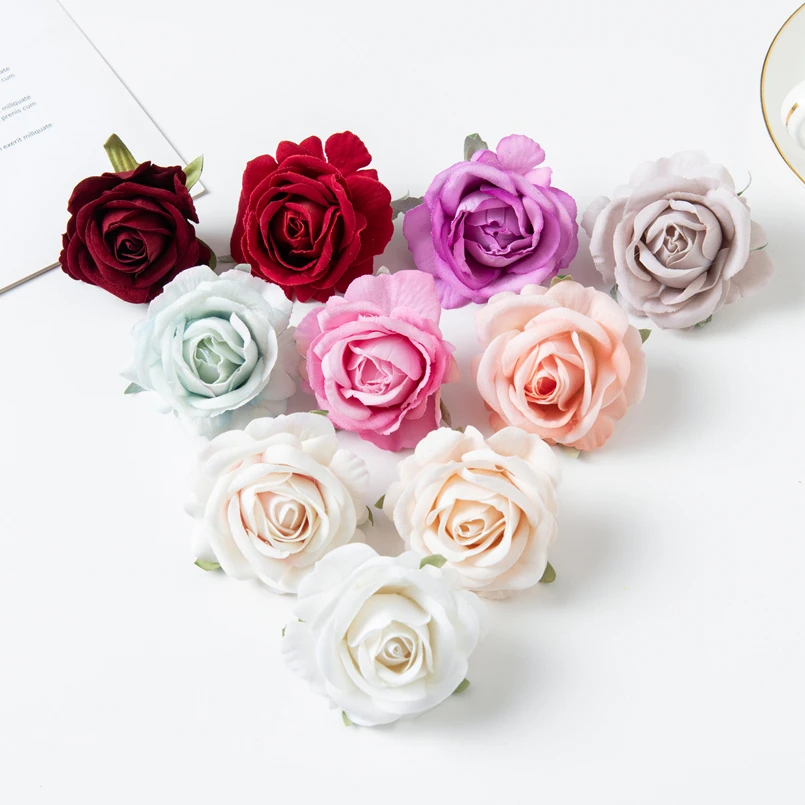 100 Stück Künstliche Blumen Hochwertige Flanell-Rosenköpfe Heim-Deko-Zubehör Weihnachtsgirlande Hochzeit Braut-Ausverkauf – Detail 3