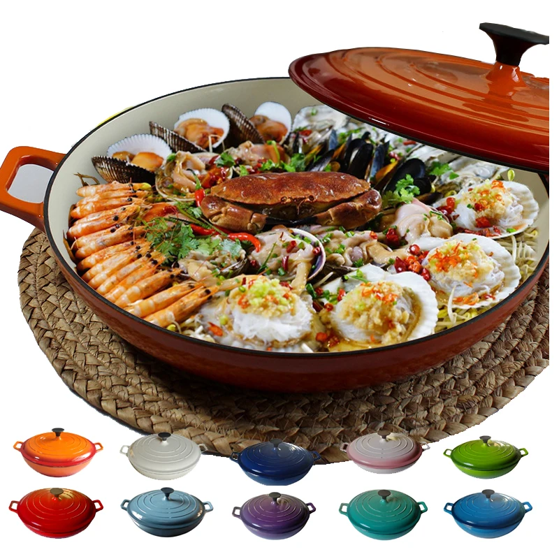 Colorful Enamel Cast Iron Seafood Casserole, Stew Pot, Cookware, 3-5People Use, 32cm