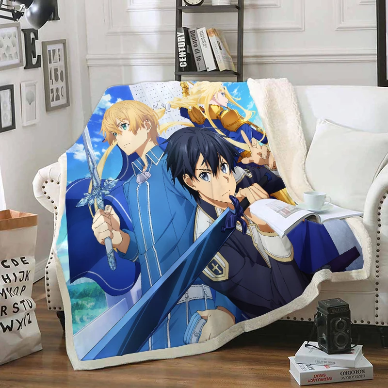 

Sword Art Blanket 3D Print Sherpa Blanket on Bed Kids Girl Flower Home Textiles Dreamlike Style 19