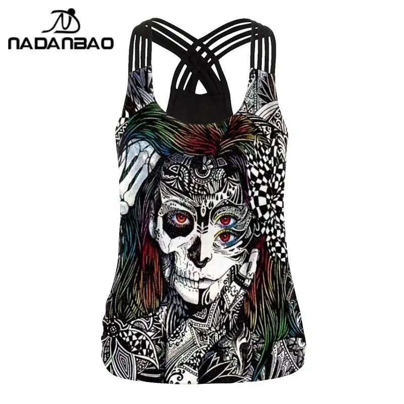 NADANBAO 2024 Summer Women Sling Top Shirt Hallowenn Gothic wprurighy Print Street Style canotte senza maniche Slim Sexy Vest femminile