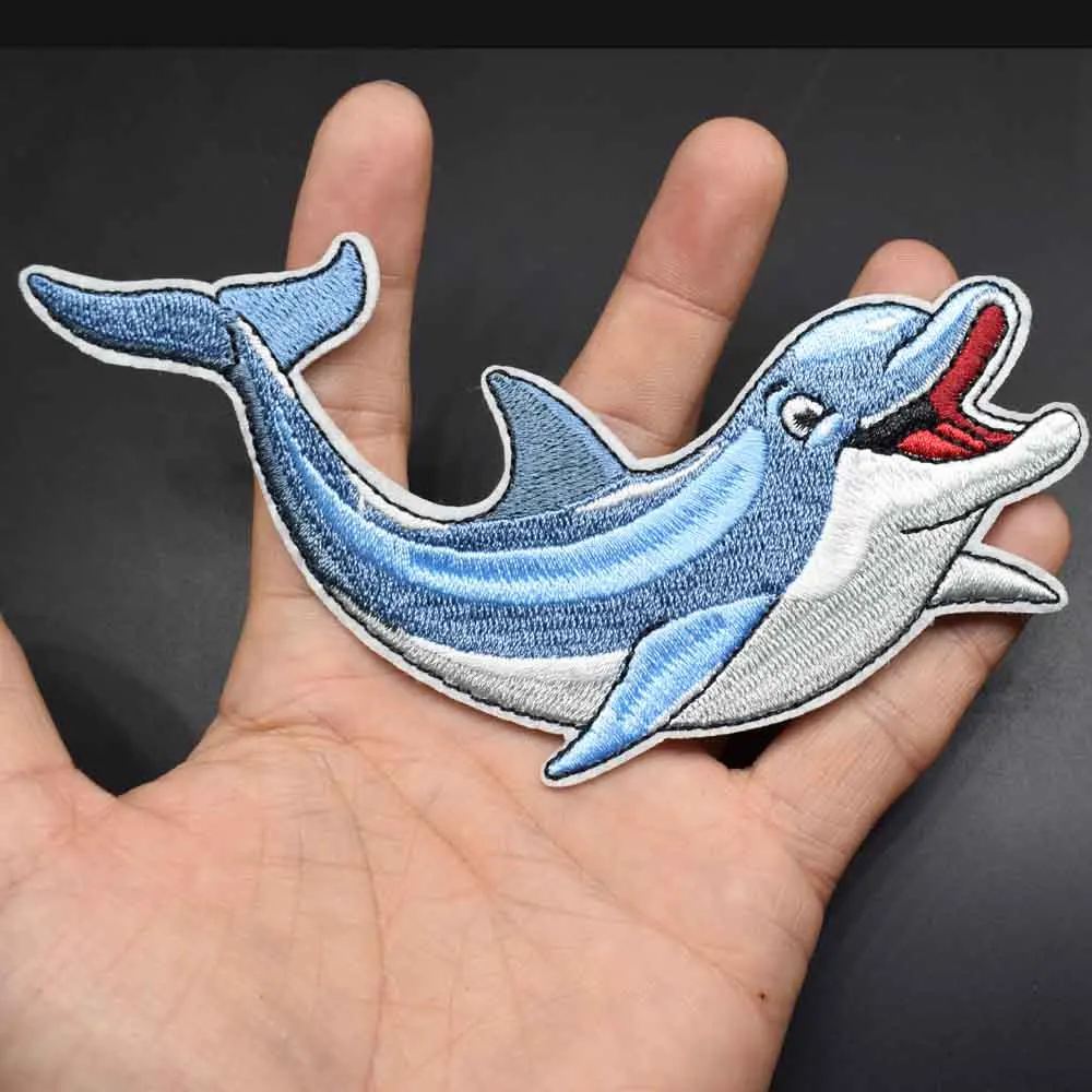 Ocean Theme Lovely Dolphin Iron on Full Embroidered Cloth Patch For Girls Boys Clothes Stickers Apparel Garment Accessories