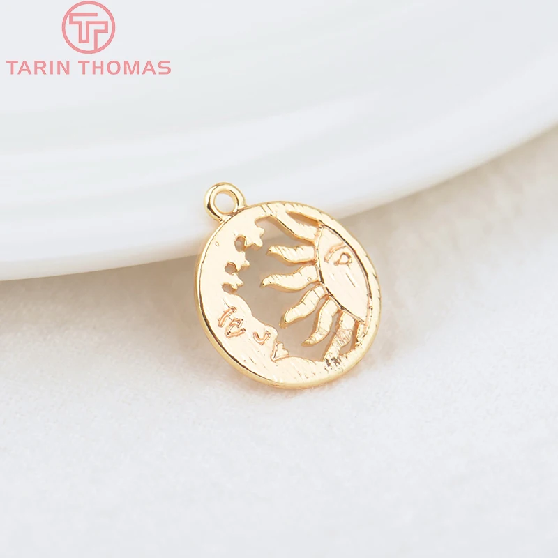 (146)10PCS 14.5x12.5MM 24K Gold Color Plated Brass Star Sun Moon Charms Pendants High Quality Diy Jewelry Findings Accessories