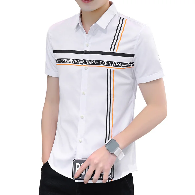 

Summer New Men's Shirt Brand Cotton handsome Korean Version Short Sleeves Stripe Cardigan All-match Slim High Quality Clothes