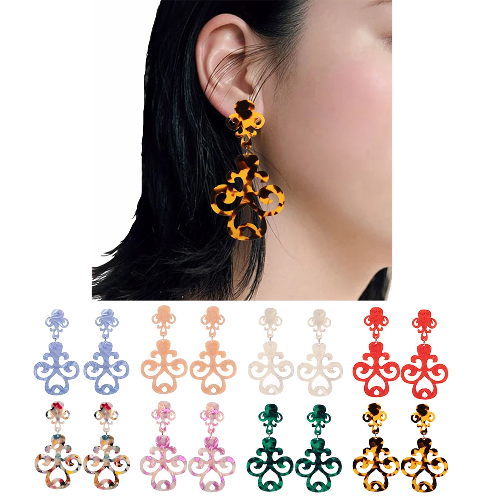 Acetate Drop earrings for women Flower design Tortoiseshell earring Fashion Boho jewelry Resin Acrylic Accessories Trend Gift