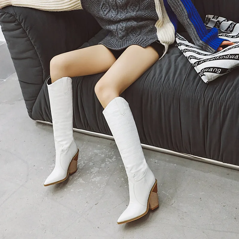 Women Knee High Boots Western Cowboy Boots for Women Long Winter Boots Female Shoes Pointed Toe Cowgirl Boots zapatos de mujer