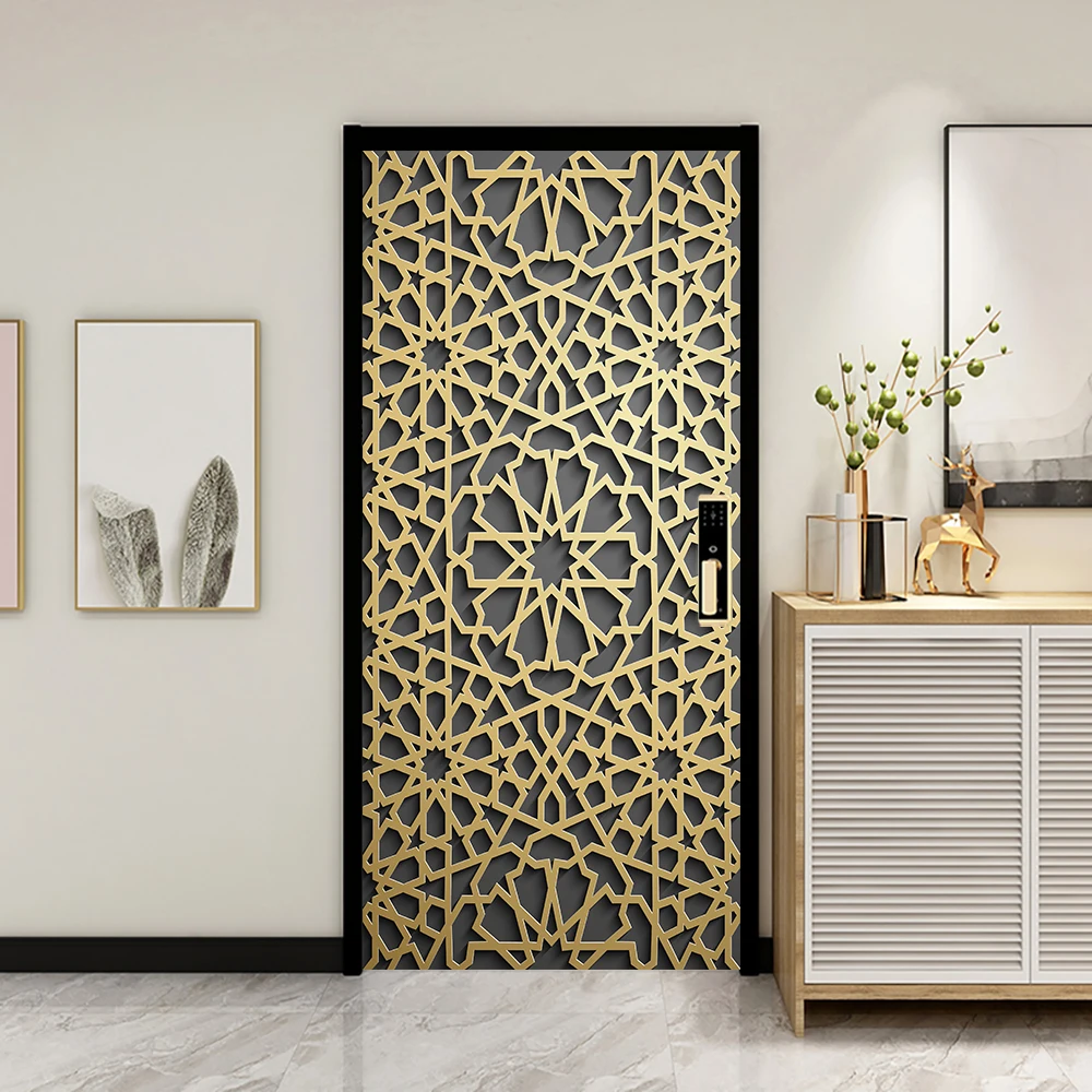 Simulation Of Metal Texture 3D Door Sticker Home Decoration DIY Wall Stickers Bedroom Porch Art Mural Peel & Stick PVC Wallpaper