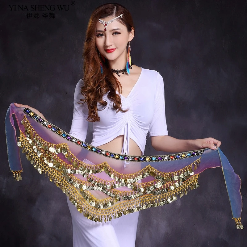 เลดี้ผู้หญิง Belly Dance Hip Scarf เข็มขัดกระโปรงทอง Bellydance Tone Coins เอว Chain Wrap ผู้ใหญ่สวมใส่ใหม่